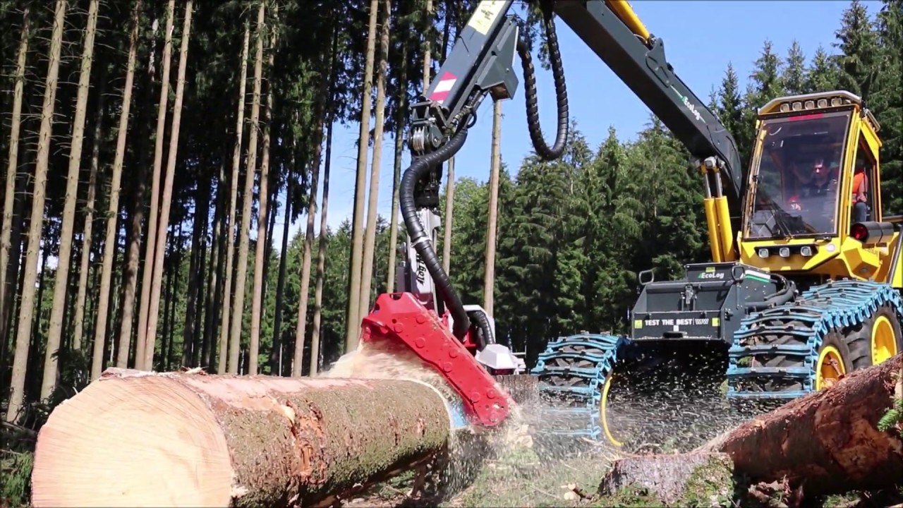 EcoLog 590E LogMax 7000C demo of JPS R5500 JPS Rotary Actuator with 41cc saw motor