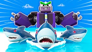 There are EVIL SHARKS at the BEACH! Help, Super Robot! - Super Robot Truck fights Evil robot army |