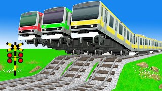 踏切に立ってはいけません【電車】でこぼこ線路を走る新幹線はやぶさ Troll Train Fumikiri 3D Railroad Crossing Animation