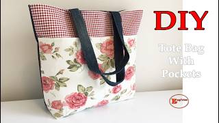 DIY Tote Bag with Multiple Pockets & Zipper Pocket | Sewing Tutorial