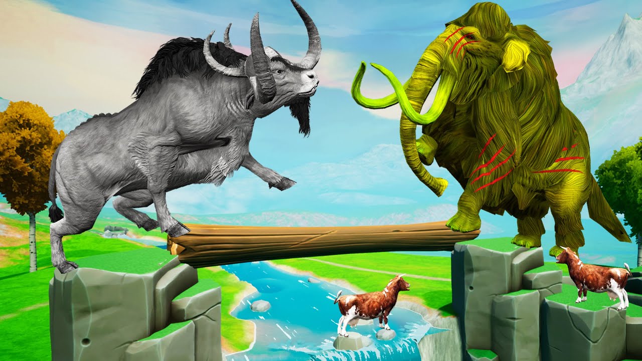 Zombie Mammoth Vs Giant Bulls Fight for Territory To Save Cows | Log Bridge Animal Crossing