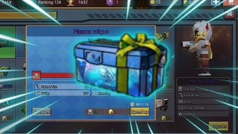 Opening Diamond chest+using plasma railgun for first time build and shoot BLOCKMAN GO