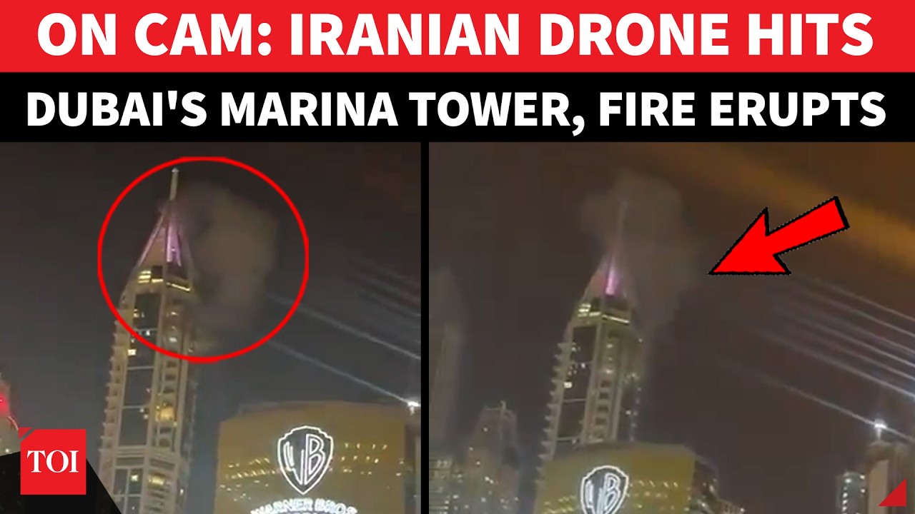 BIG IRANIAN DRONE ATTACK: Fire, Smoke Seen From Dubai's Landmark Marina Tower; Evacuations Underway