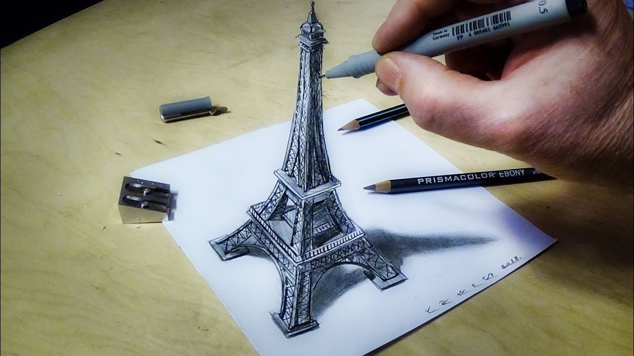 tour eiffel dessin 3d facile