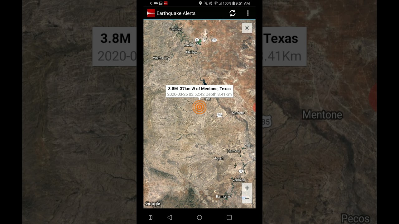 3.8 Earthquake Mentone, Texas 3-26-20