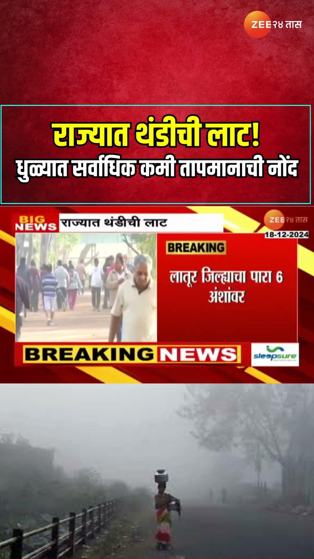 Dhule Temerature Drop Record | राज्यात थंडीची लाट! धुळ्यात सर्वाधिक कमी तापमानाची नोंद | Zee 24 Taas