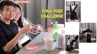 COUPLES YOGA CHALLENGE -WHILE DRINKING SOJU *FUNNY* | BIRTHDAY | Lesbian Couple Vlog |  Pang Zi 