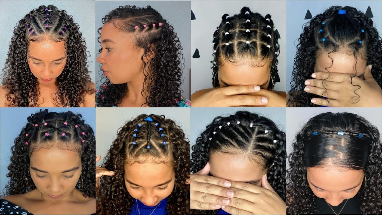 Penteados adoráveis e lindos com elástico para cabelo cacheado.