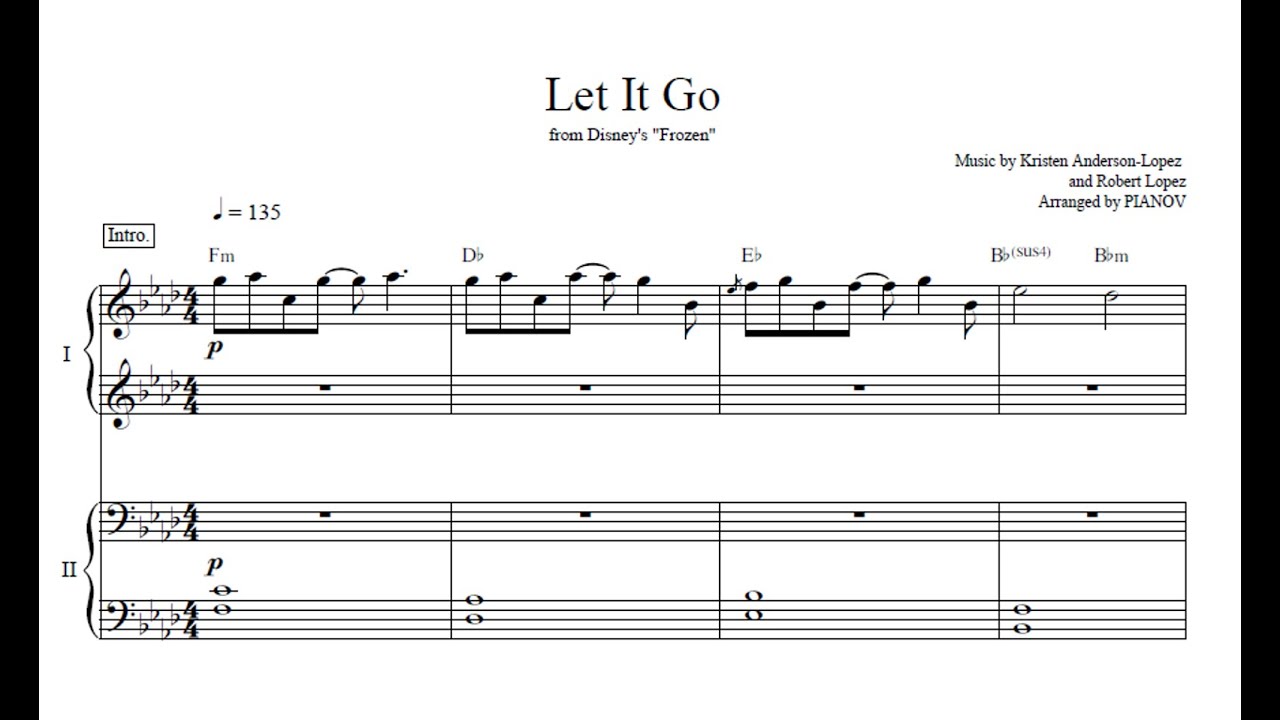Let It Go ありのままで ピアノ連弾楽譜 アナと雪の女王 Youtube