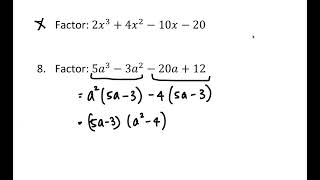 [Alg2] Polynomial Quiz Review Group 2: Factoring by Grouping