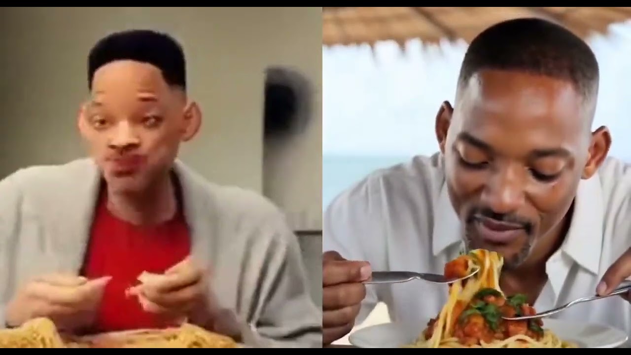 Will Smith AI pasta eating (past vs present)