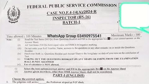 Today FPSC ASF inspector Solved Paper || 04-08-2024