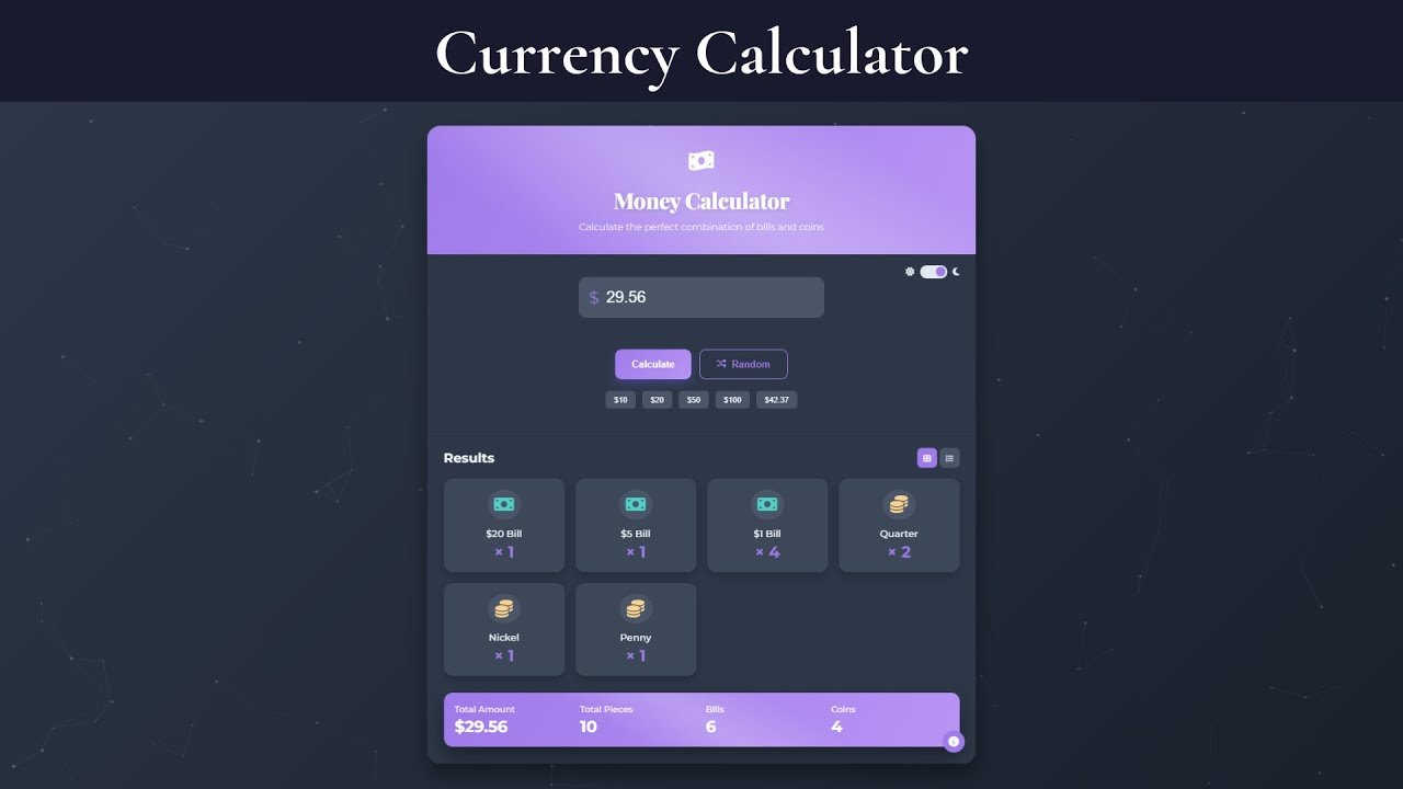 Money Change calculator using html, css and Javascript - YouTube
