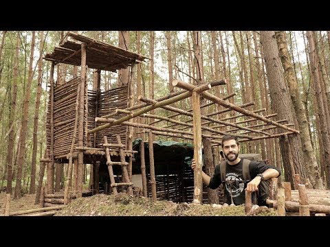 Bushcraft Camp Update 15 - Wood Frame Roof Build (Super Shelter)