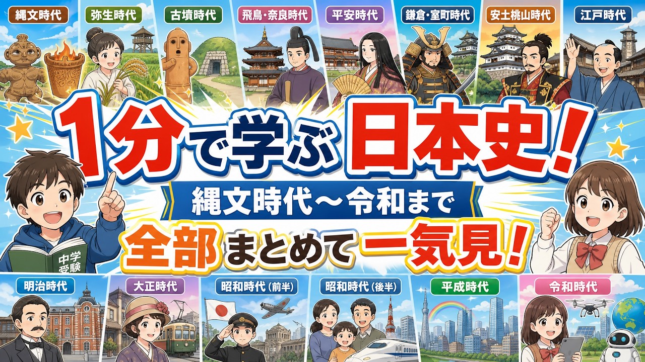 1分で学ぶ日本史！縄文時代〜令和まで全部まとめて一気見！ #中学受験
