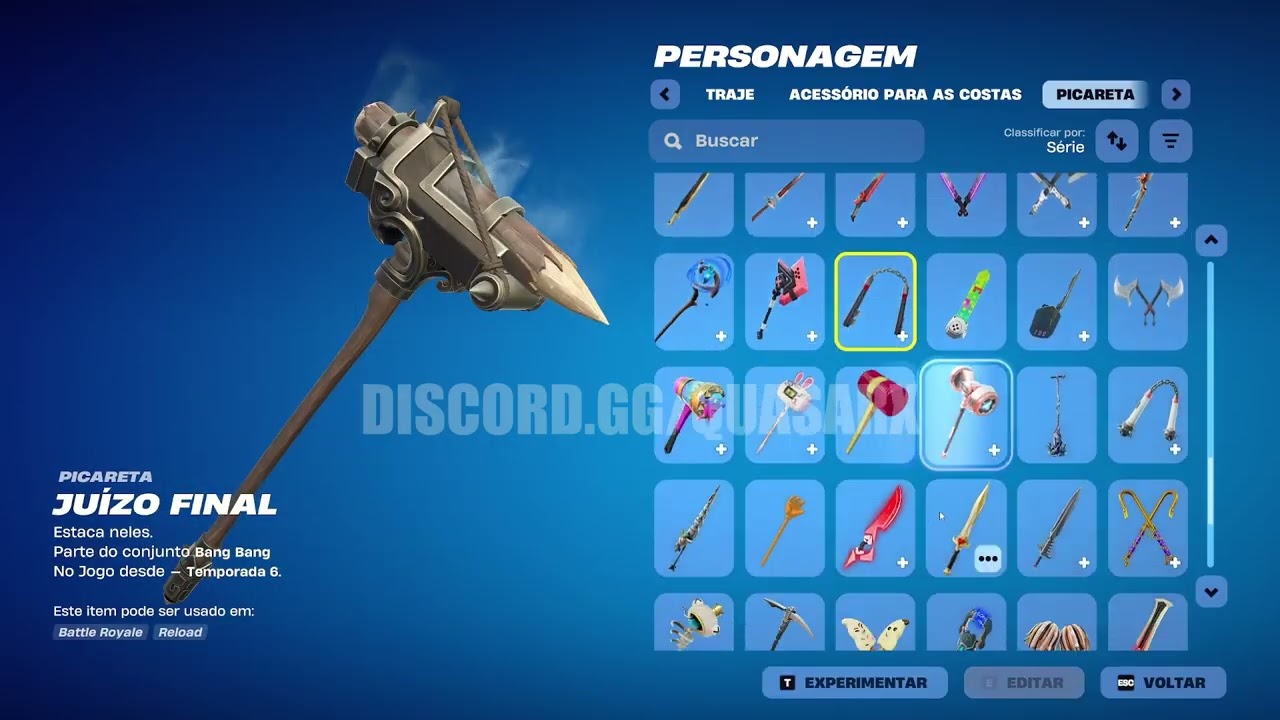Demonstracao da conta Fortnite Full Access com colecao Tryhards