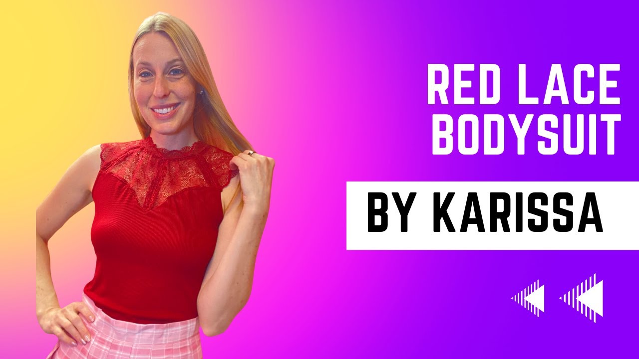 Red lace bodysuit for a cute date night outfit