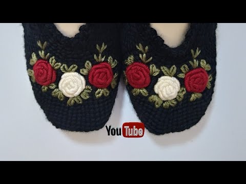 Patik üzerine gül modelli Brezilya nakışı yapılışı 😍✅ // Rose model Brazilian embroidery on booties