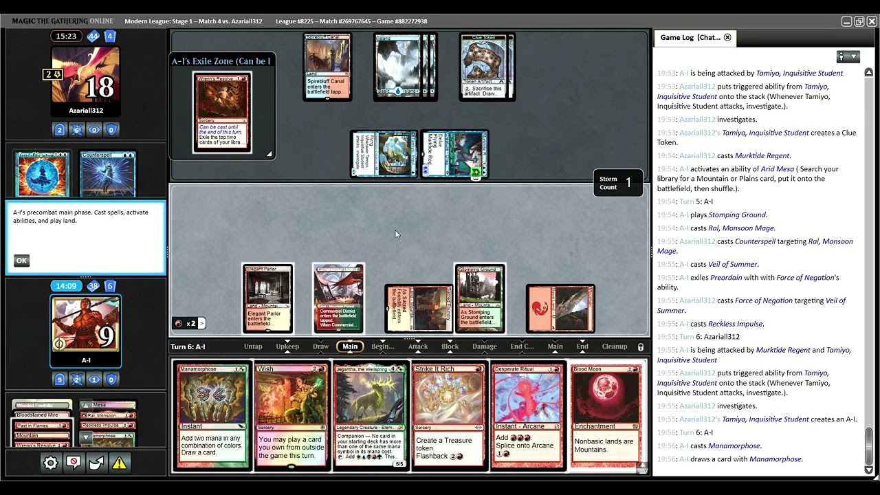 (MTGO Modern MH3)Ruby Storm vs UR Murktide