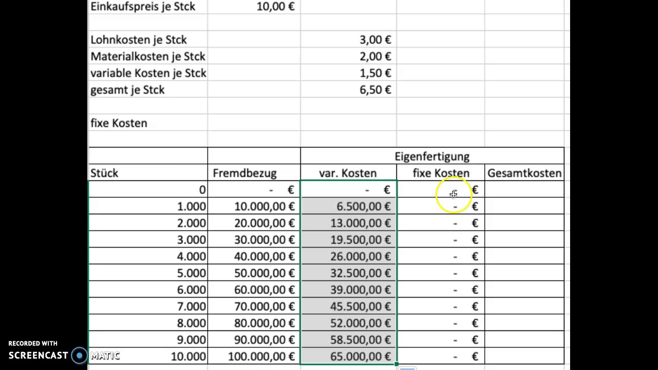 Make Or Buy Berechnung Fremdbezug/Eigenfertigung - YouTube