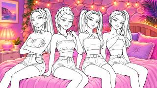 ✨ Girls’ Night Coloring! 💖 4 Best Friends | Relaxing Coloring Page