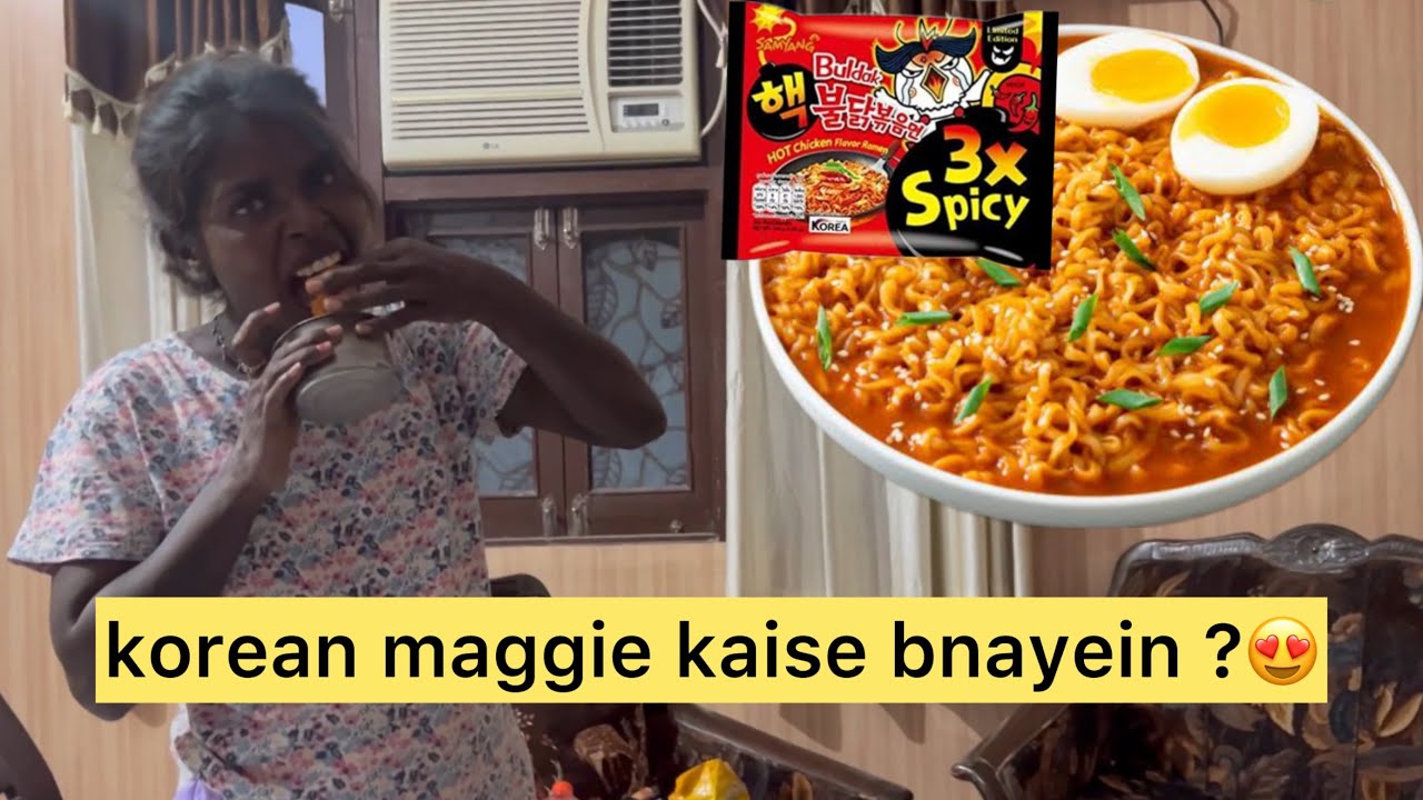 humne first time try ki korean maggie 🤯 || raju didi and parnaj randhawa
