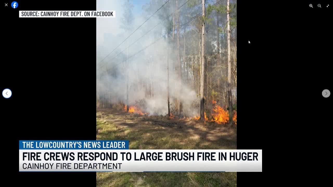 VIDEO: Crews battle large brush fire in Huger