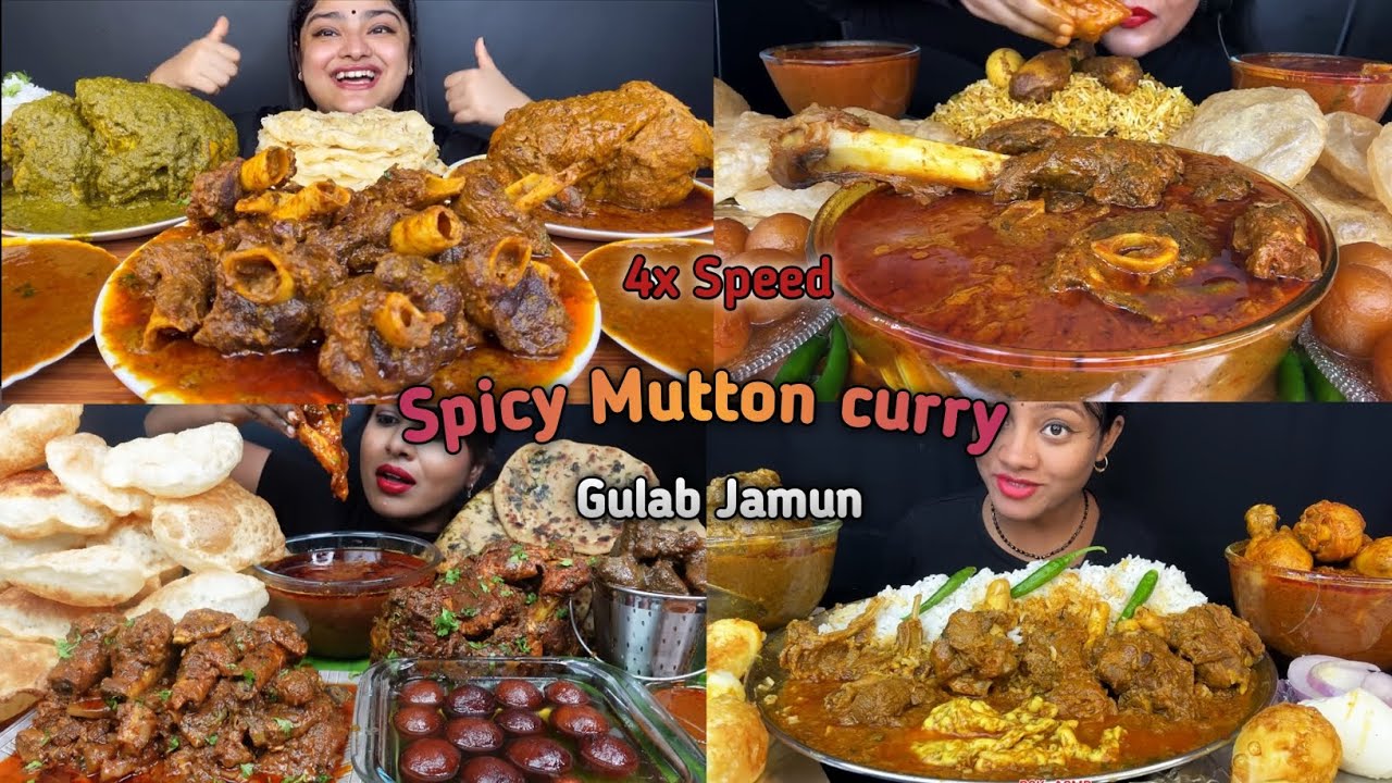 ASMR:Eating Spicy Mutton Josh curry🍖🤤whole chicken, gulab jamun, puri rice, eating, mukbang