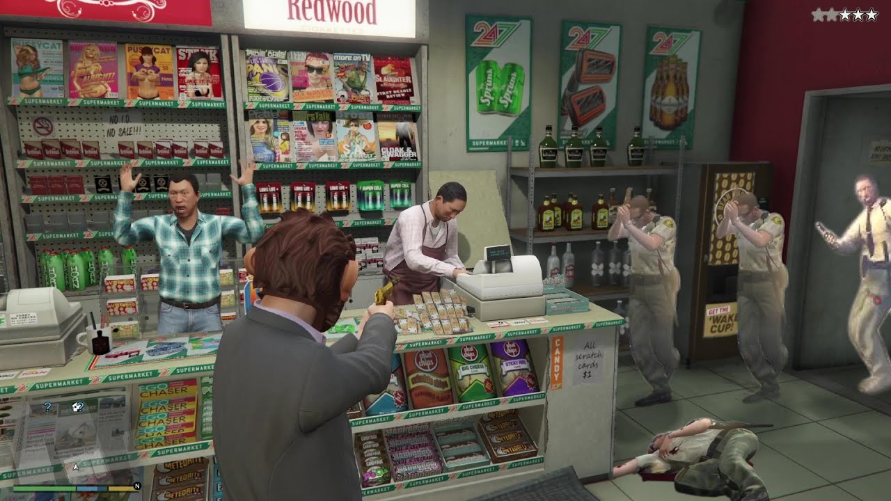 GTA V - Robbing Stores And Convenience Stores + 3 Star Escape With Michael De Santa #gtav #story