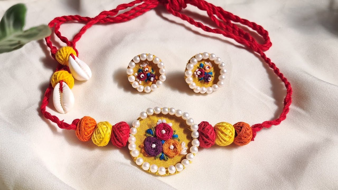 Embroidery rose choker making - fabric choker | Handmade jewellery making | craft ideas