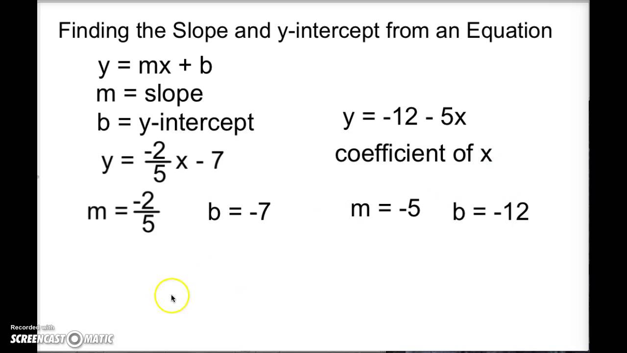 finding-the-slope-and-y-intercept-from-an-equation-youtube