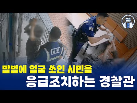 😰 <strong>말벌에</strong> 얼굴 쏘인 시민을 응급조치하는 경찰관