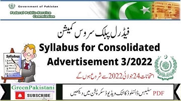 FPSC Syllabus for all Posts of Advertisement 3/2022 of General Recruitment | Lecturers FPSC Syllabus