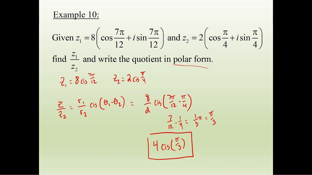 Products And Quotients Of Complex Numbers In Polar Form Worksheet