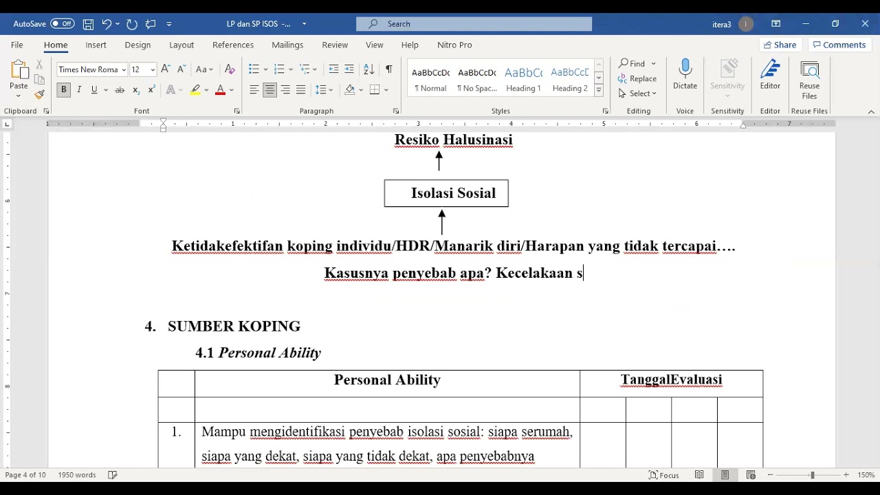 Contoh Laporan Pendahuluan (LP) dan Strategi Pelaksaan (SP) pada kaus isolasi sosial
