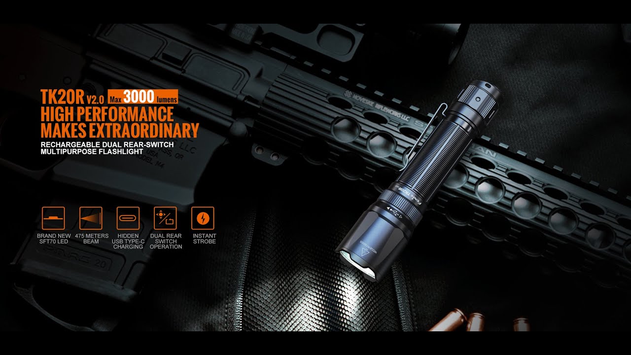 Fenix TK20R V2.0 3000 Lumens LED Rechargeable Tactical Flashlight Paling Terang