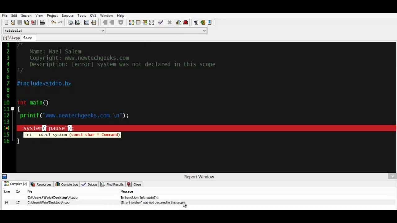 was not declared in this scope คือ  New  FIX [error] system was not declared in this scope  Programming in C  tutorial for beginners lesson 3