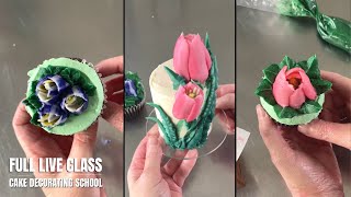 How to make beautiful Buttercream Tulip Flowers  [ Cake Decorating For Beginners ]