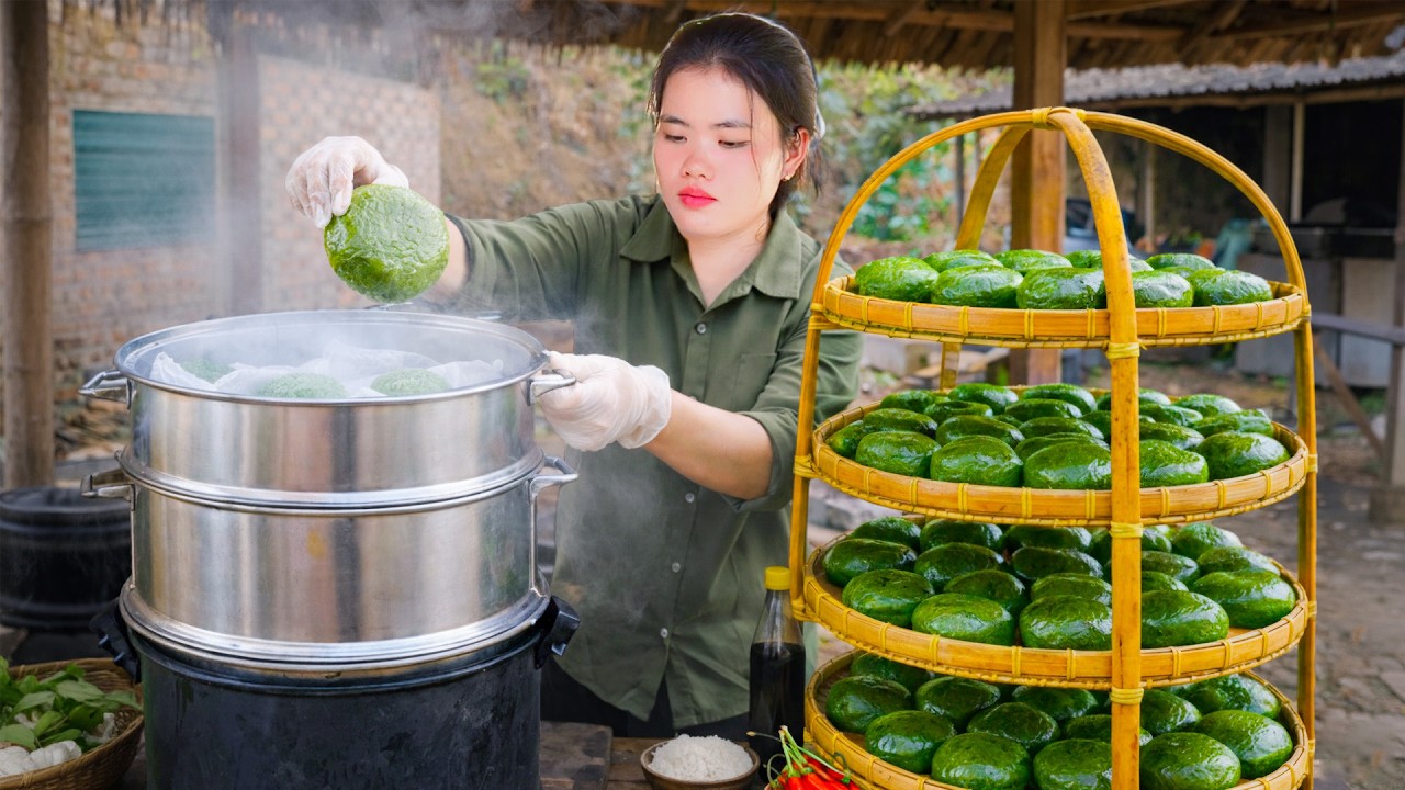 How to Make Chewy Traditional Sticky Rice Cakes from Mugwort Leaves to Sell at Market