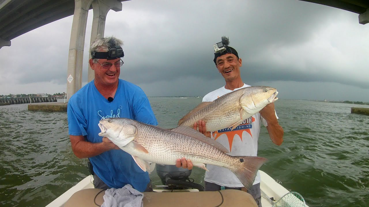 Something AWESOME ABOUT DOUBLE UPS! BIG REDFISH Under Here! Inshore Saltwater Bridge Fishing! PART 2