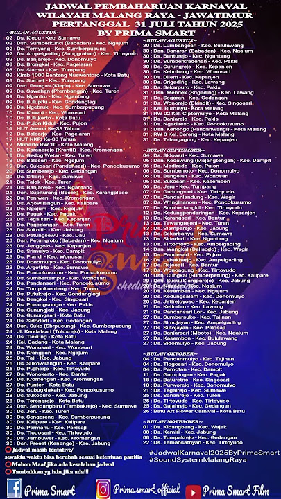 Jadwal Pembaharuan Karnaval Malang Raya || Pertanggal 31 Juli 2025