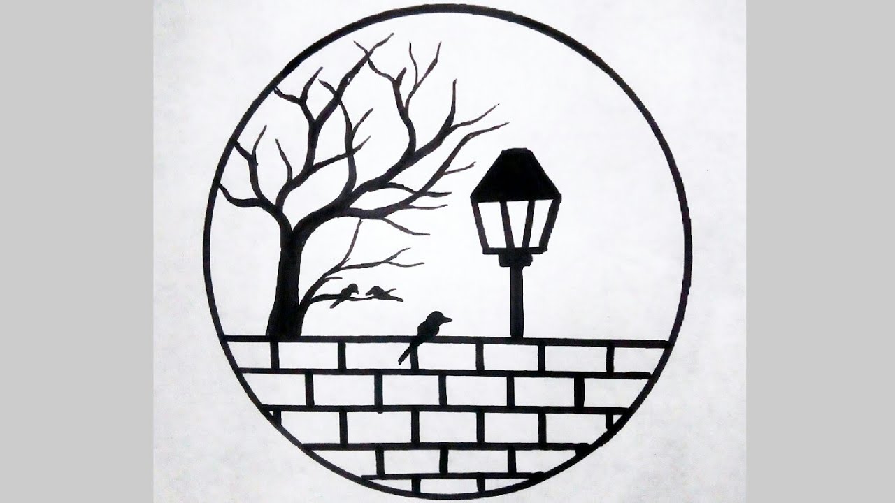 easy and beautiful circle scenery drawing tutorial || how to draw ...