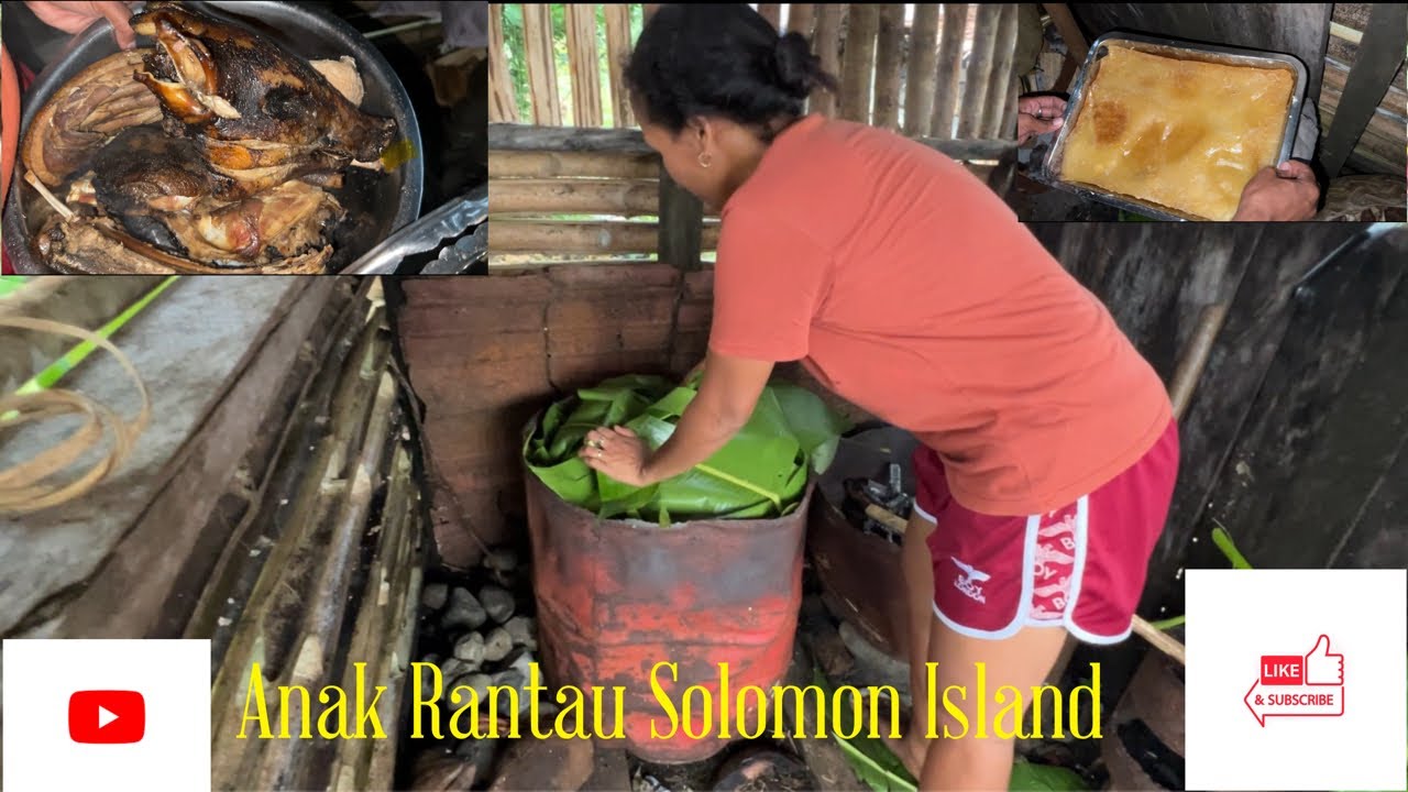 Masakan Unik Kepulauan Solomon Island//Masak Babi Hutan dan Puding Ubi Guna Batu Sungai//Motu Style