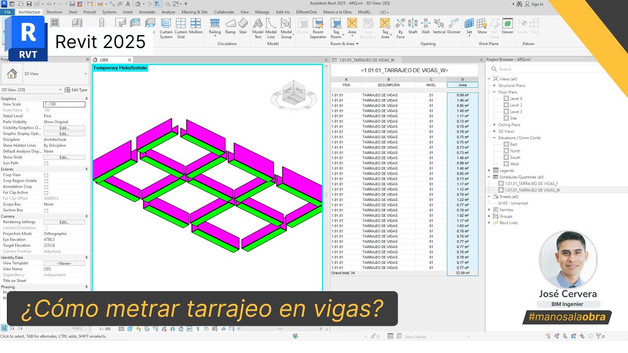 ¿CÓMO SE METRA EL TARRAJEO EN VIGAS EN REVIT? 👨‍🏫