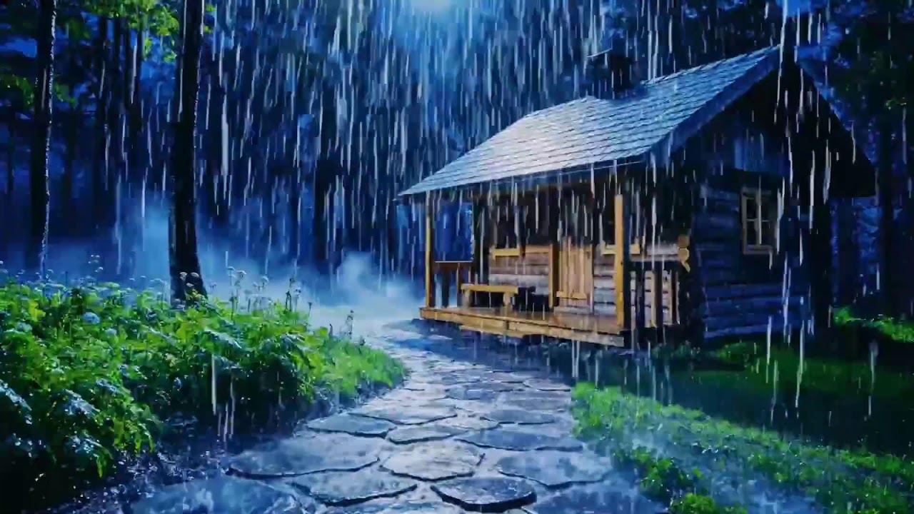 Nocturnal Rain Symphony ASMR: Heavy Midnight Storm Falling Gently by a Quiet Forest Cabin 286 HD
