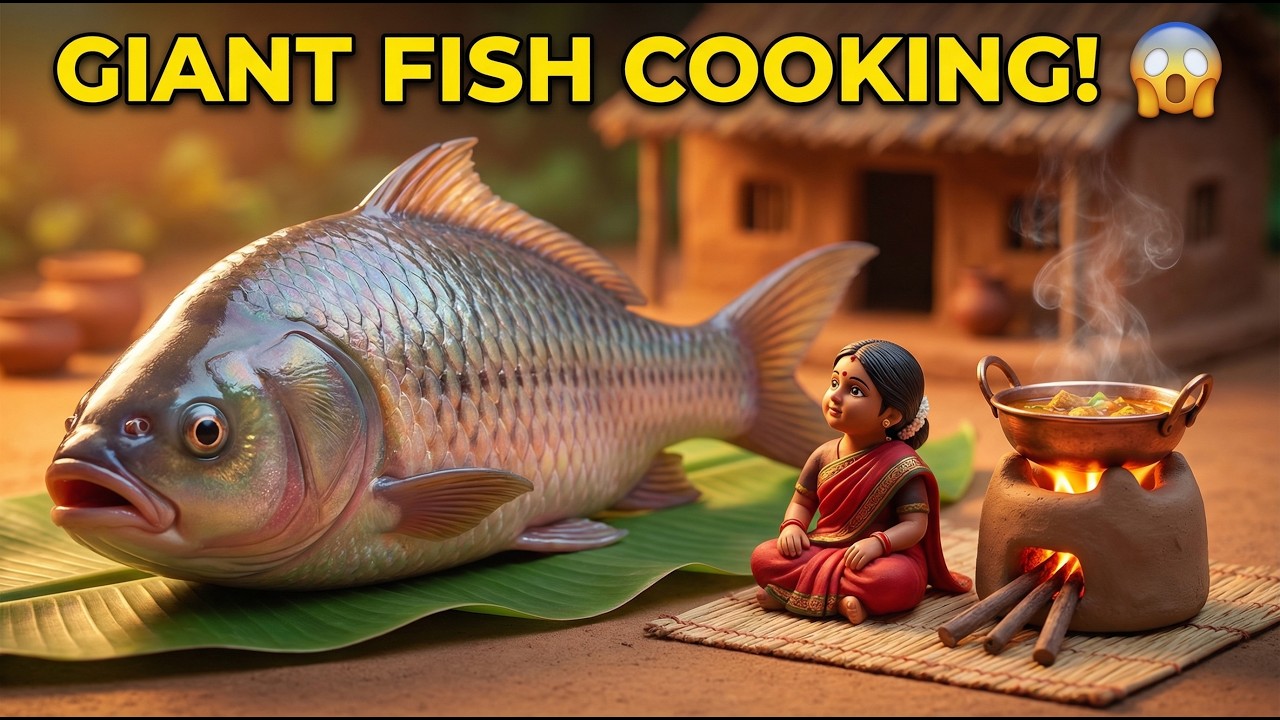 Poor Village Girl Cooks Giant Fish Feast | Tiny Kitchen ASMR Story ...