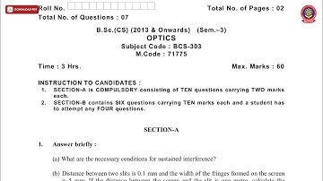 BSC CS 3RD SEM OPTICS MAY 2019 | PTU