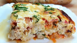 Филе хека запеченное в духовке с овощами под  вкусным соусом/ Рыбная запеканка/Супер вкусный рецепт!