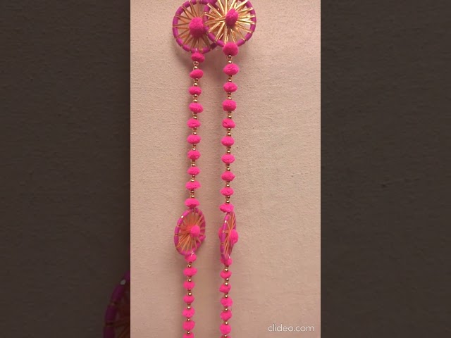 Pink Pom Pom Latkan With Ring And With Golden Ghanti (2 pcs)