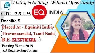 Congrats, Deepika |Selected in Equiniti India| 3.5 LPA| ELECTRICAL ENGINEER,PoY 2019 |Tiruvannamalai